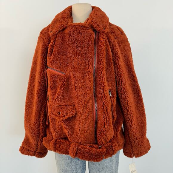 Free People So Cozy Slouchy Moto Jacket in Spiced Brandy Brown Size M NWT - Picture 2 of 15